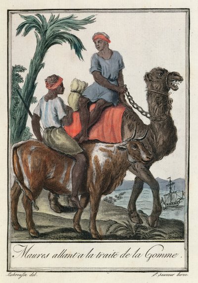 Moores贩卖口香糖（毛里塔尼亚或塞内冈比亚），来自&39;CostumesdeDifférentsPays&39;，1796 作者 雅克·格拉塞德·圣索维尔